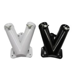 Black and white stainless steel V-shaped dual flag pole wall mount brackets with two locking screws