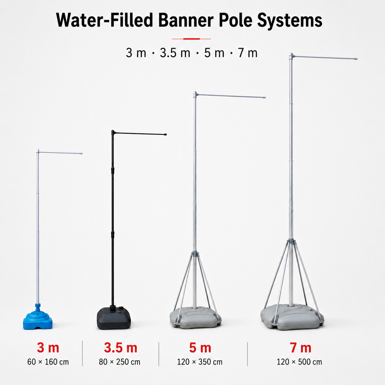 Water-Filled Banner Pole System – 3 m, 3.5 m, 5 m & 7 m,Custom Flags & Banners Manufacturer | Low MOQ, Fast Turnaround,Water-Filled Banner Pole Systems | 3m to 7m