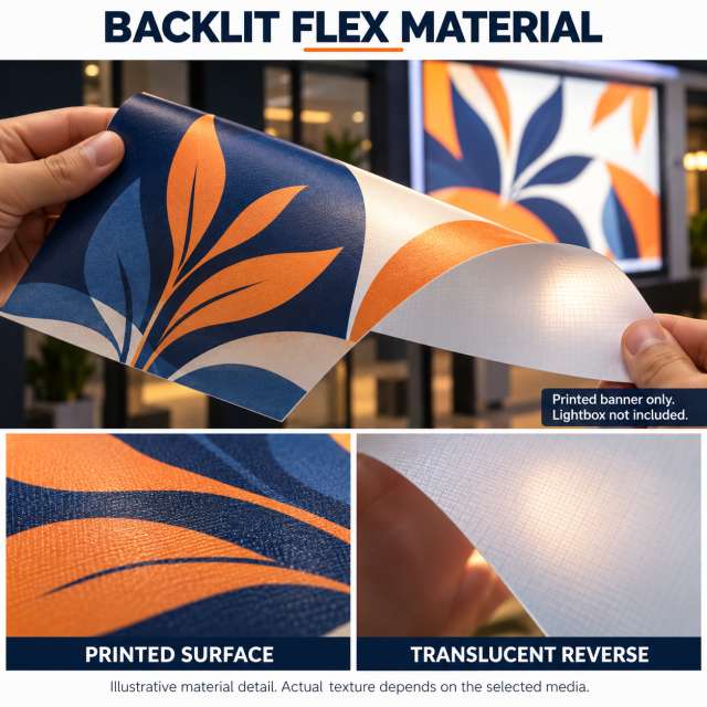 Backlit flex banner size illustration with landscape, portrait and square sign formats