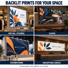 Backlit print mockups in retail stores, cafes, exhibitions and reception areas