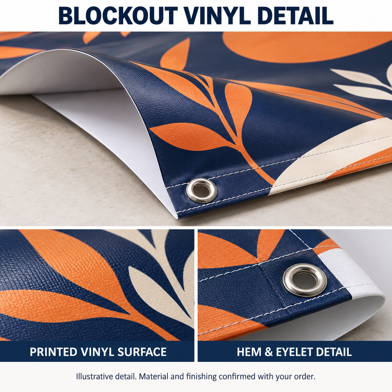 Custom blockout vinyl banner size illustration with landscape, portrait and square formats