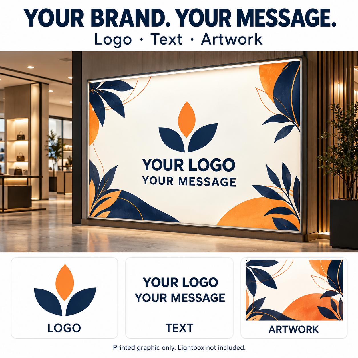 Backlit soft film print mockup showing custom logo, text and artwork options