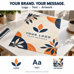 Custom paper poster mockup showing logo, text and artwork options