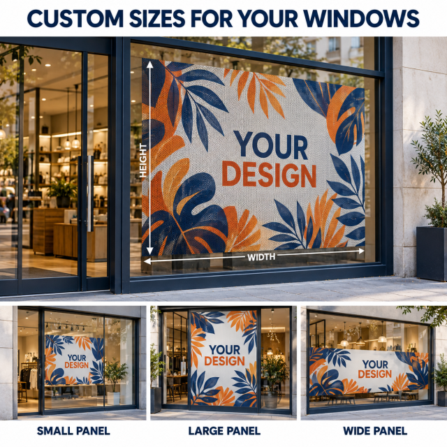Custom width and height illustration for perforated window graphics in small, large and wide formats