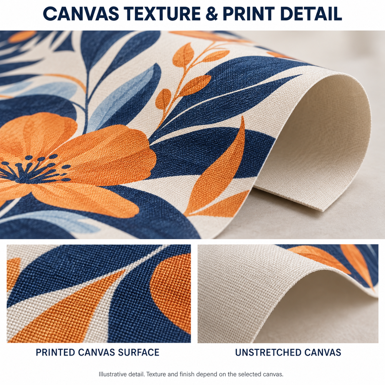 Custom canvas sheet size illustration with portrait, landscape and square print formats