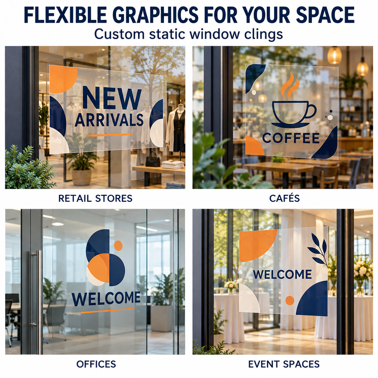 Static window cling mockups for retail stores, cafes, offices and event spaces