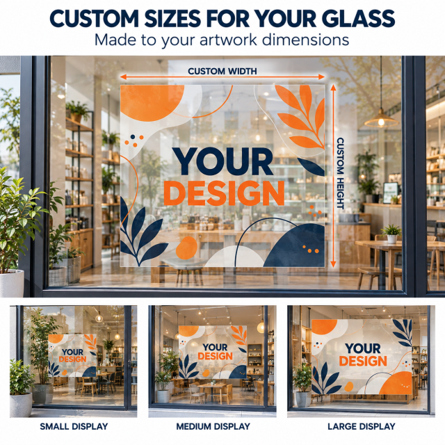 Custom static window cling mockup with logo, text and artwork options