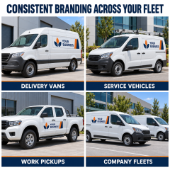 Fleet decal mockups on delivery vans, service vehicles, work pickups and company vehicles