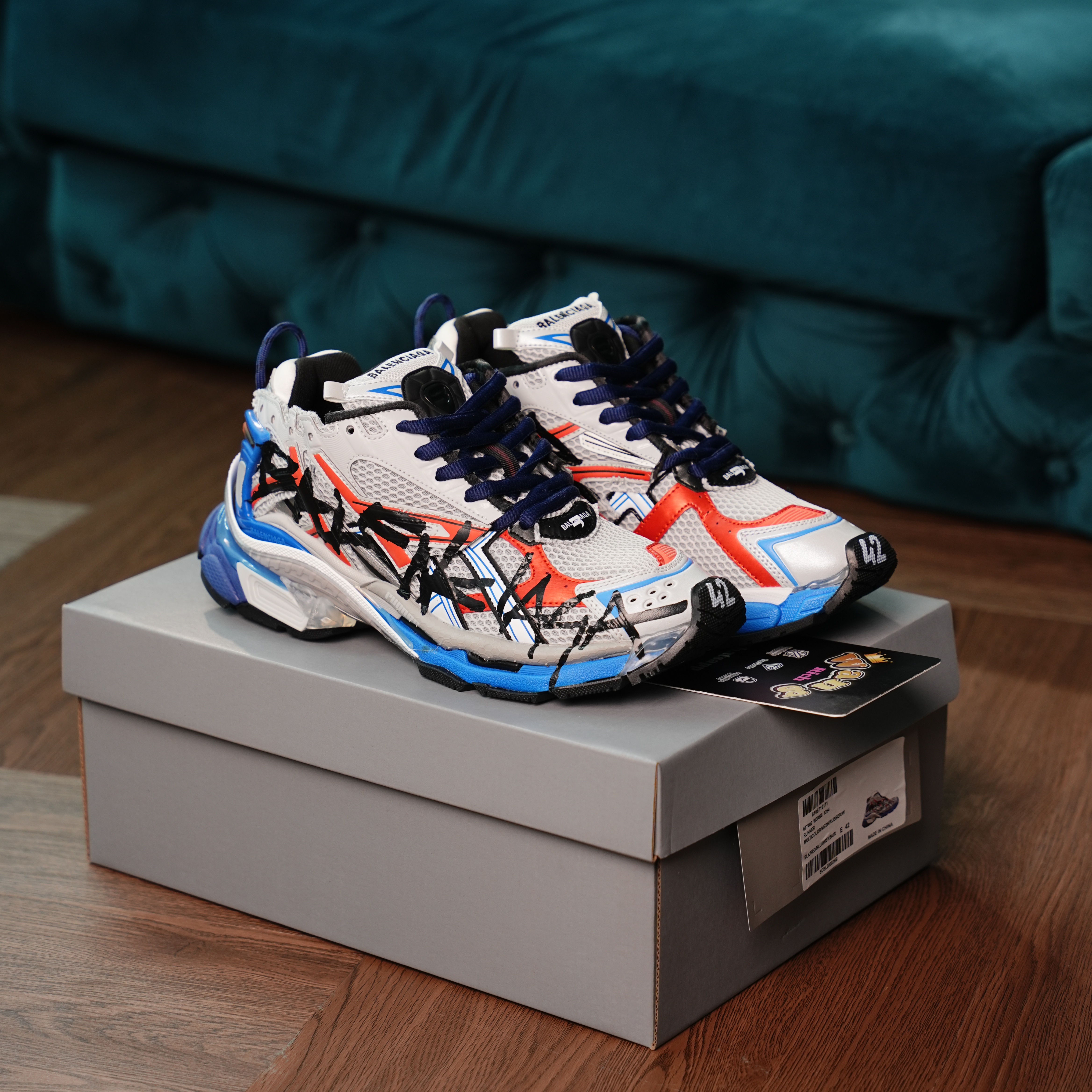Balenciaga Runner White And Blue Printing