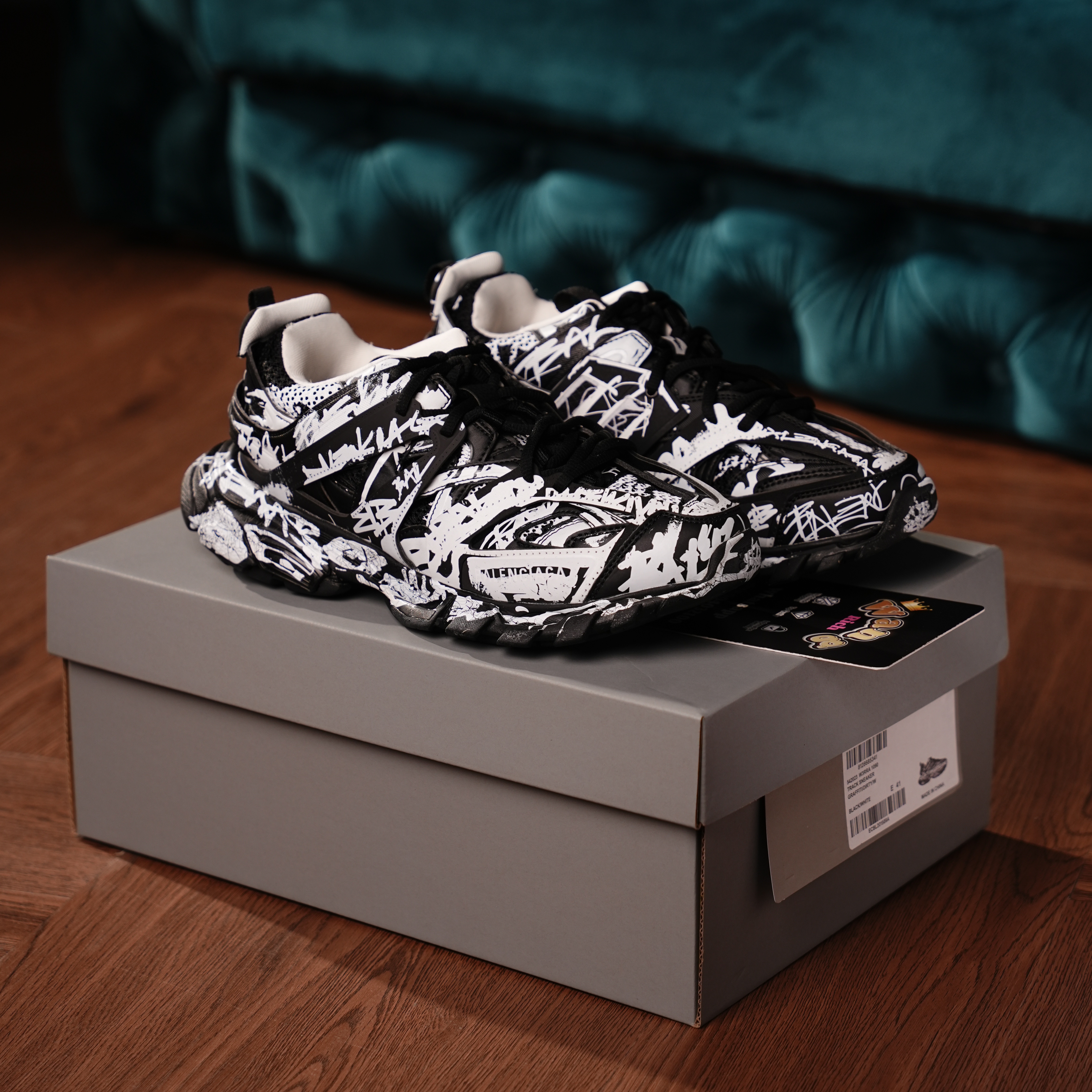 Balenciaga Track Graffiti Dirty Black White