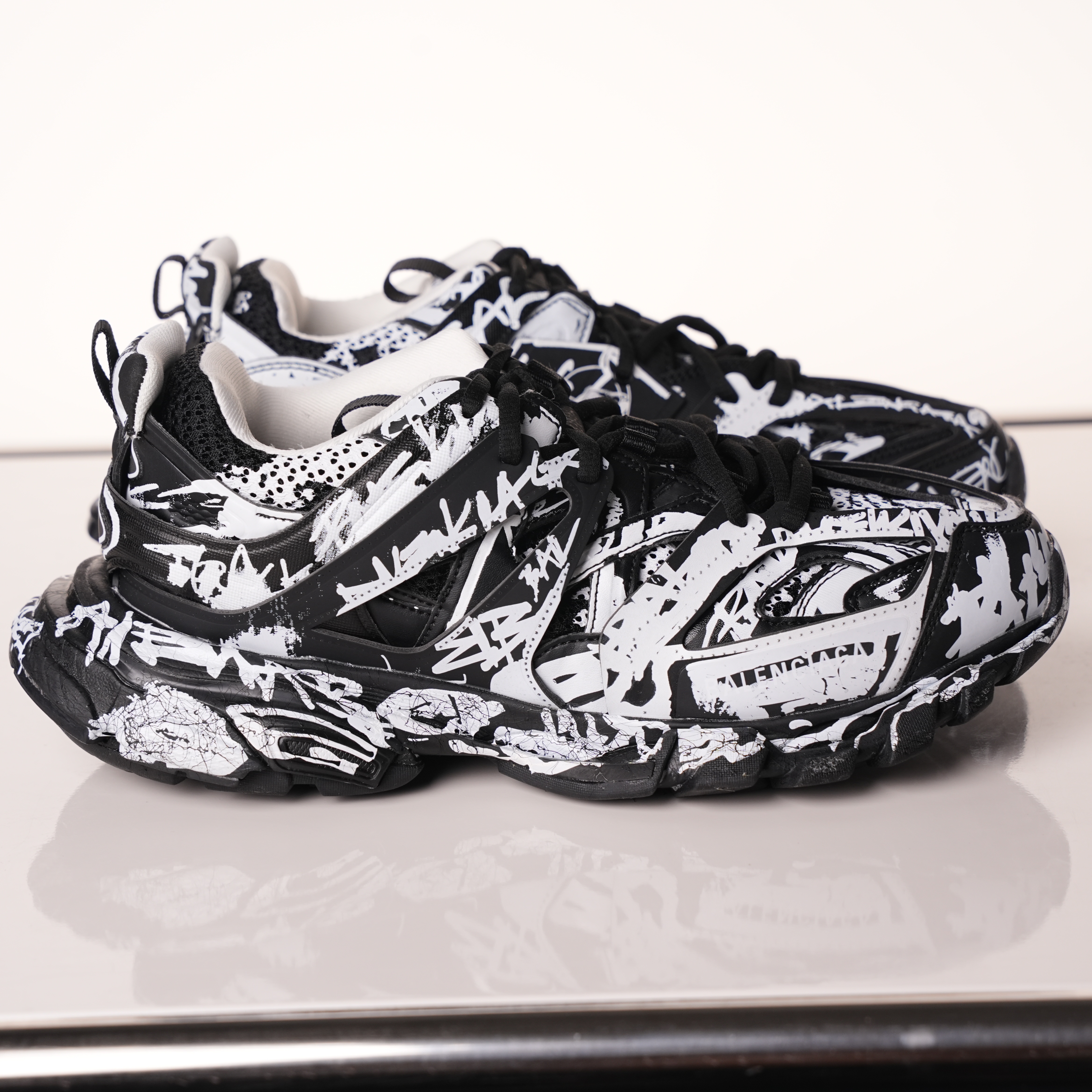 Balenciaga Track Graffiti Dirty Black White