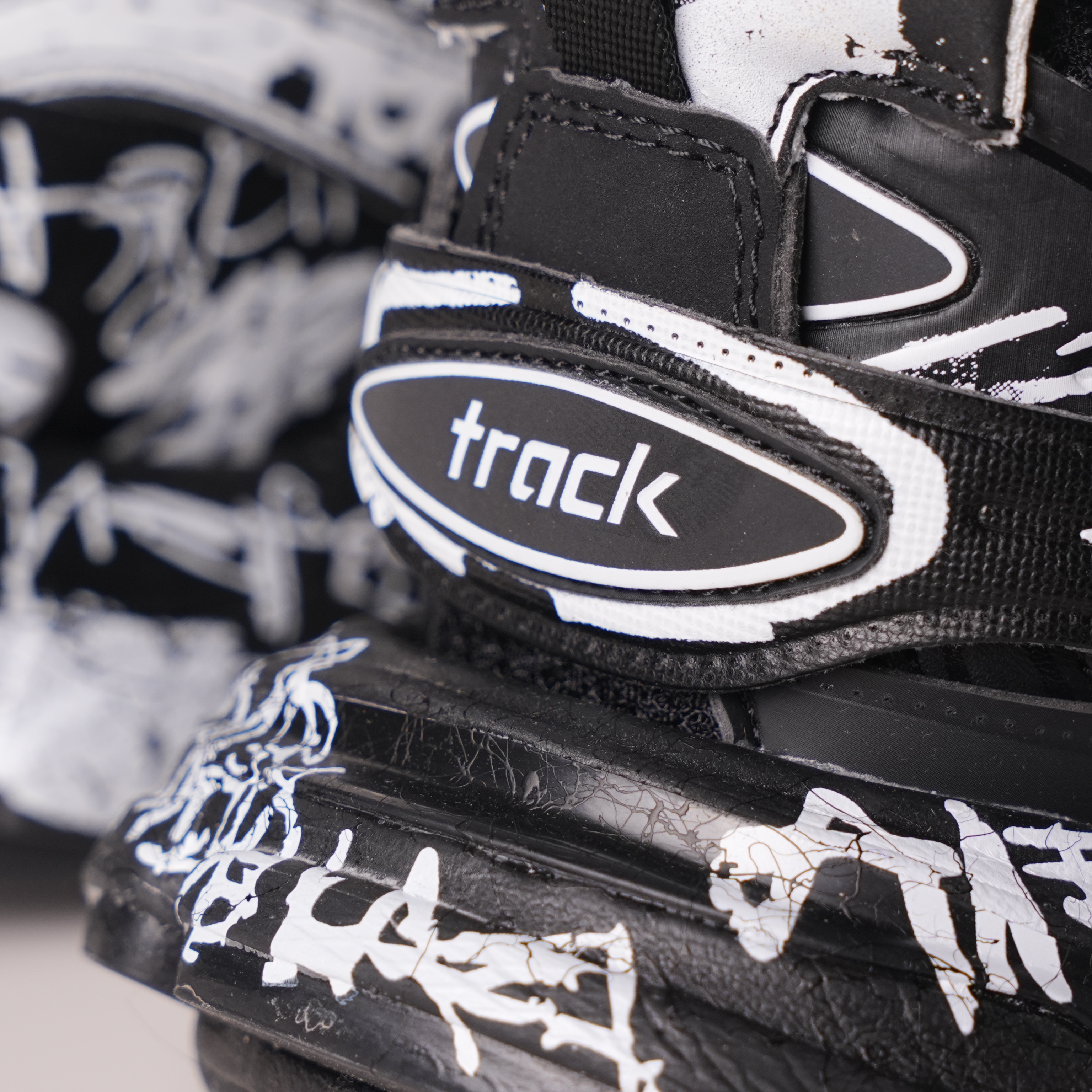 Balenciaga Track Graffiti Dirty Black White