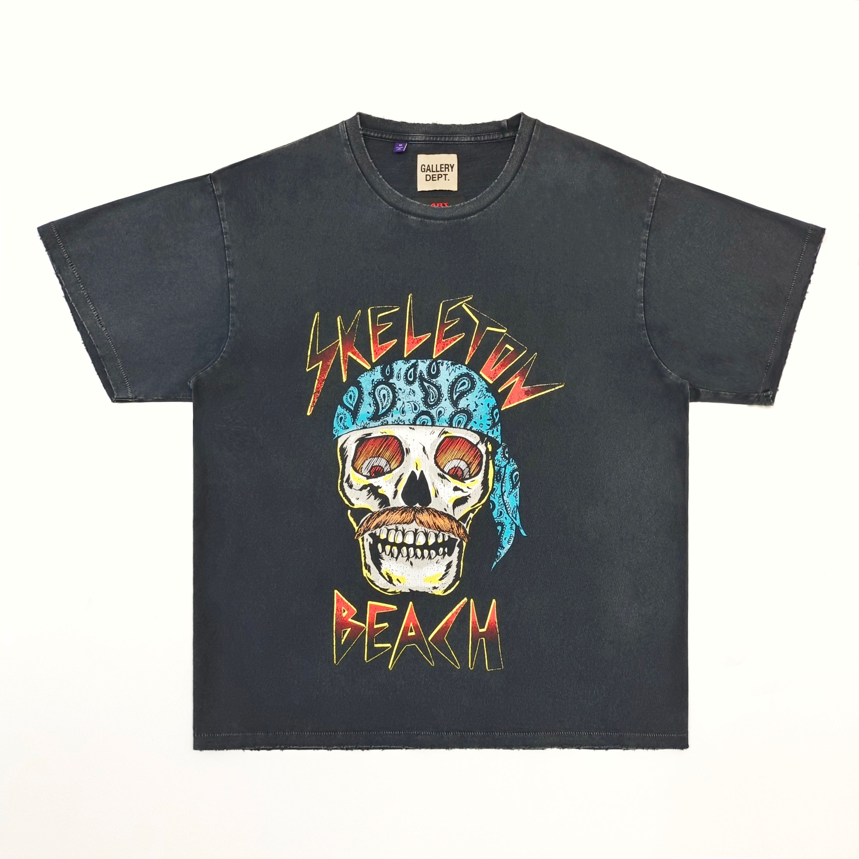 GD Skeleton Beach Skull Logo Tee Vintage Black #B4467