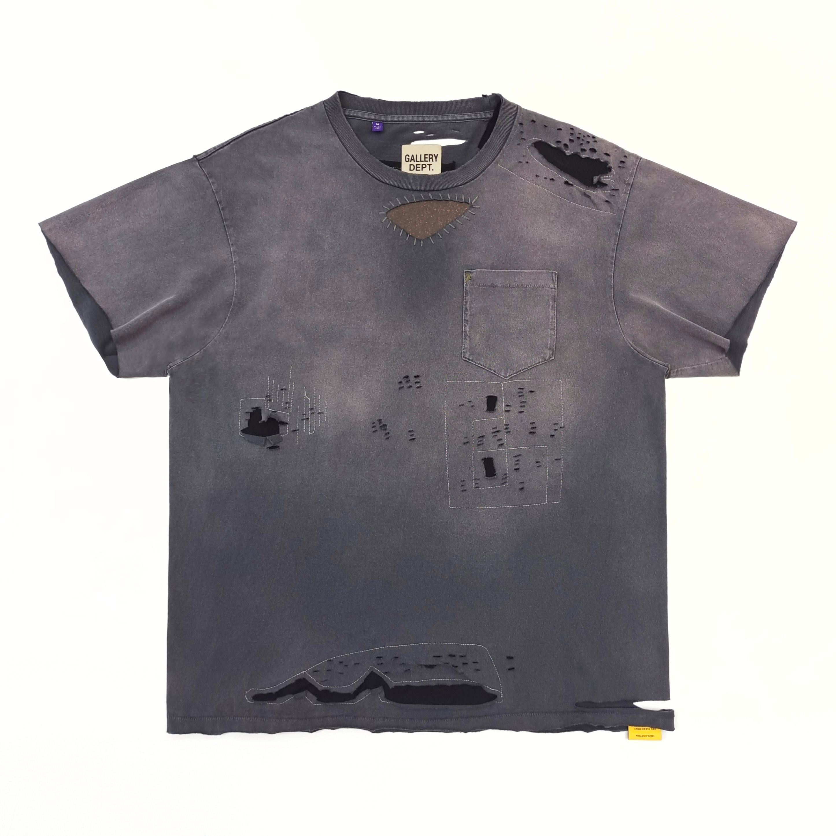 GD Rag Appliqued Tee / Distressed Patch Pocket Tee Washed Black #B4488