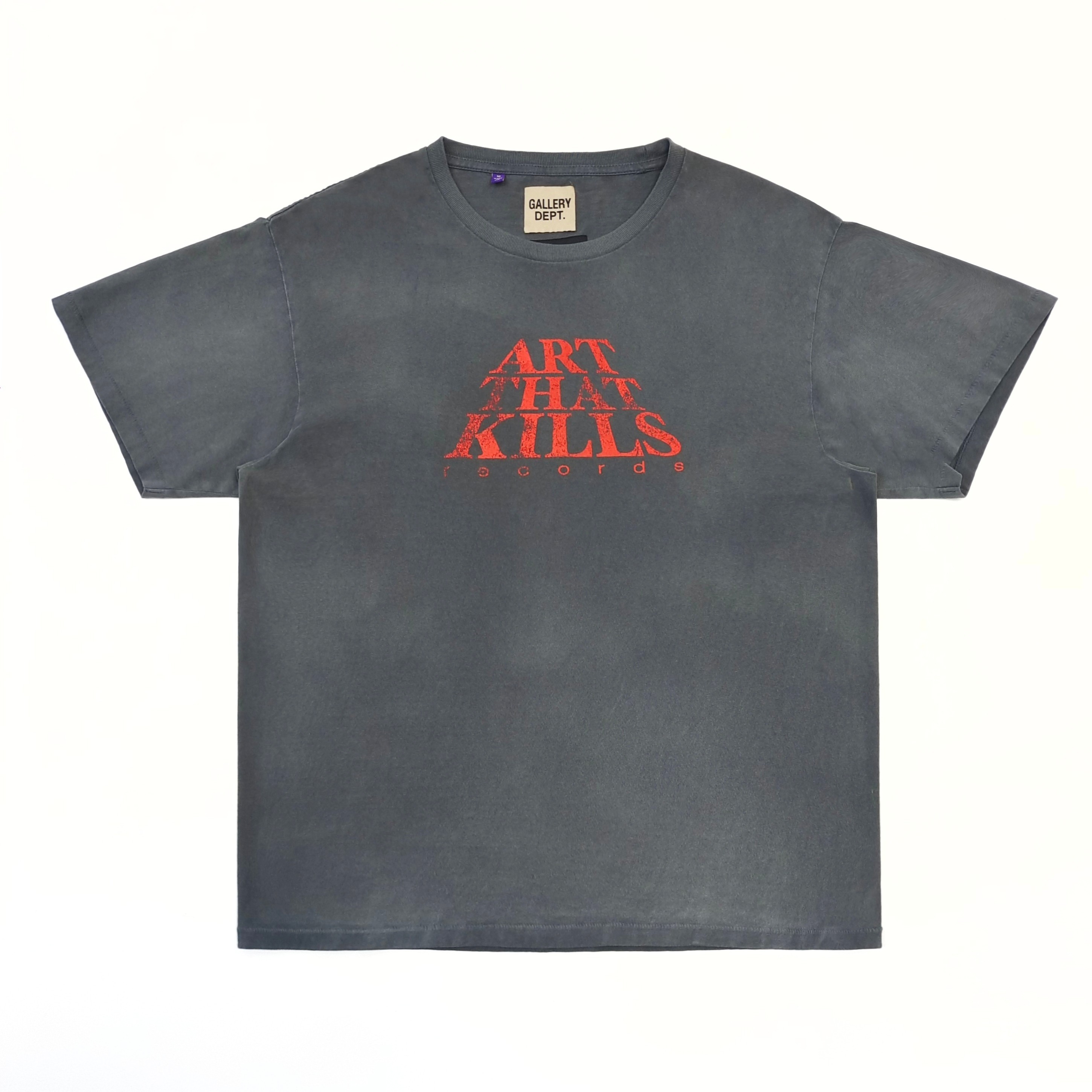 GD Art That Kills Records Stack Logo Tee Washed Black / Red-Gold #B4526