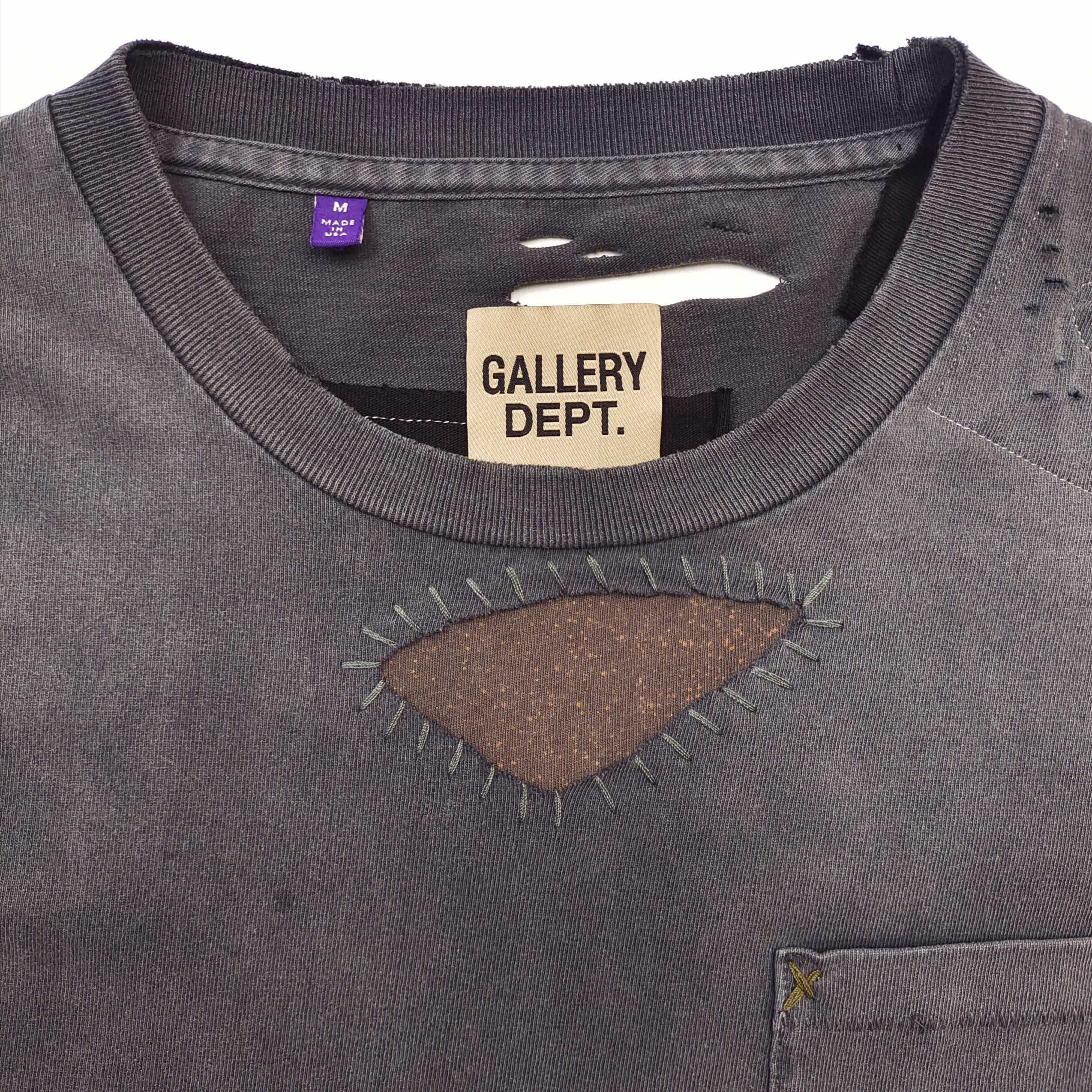 GD Rag Appliqued Tee / Distressed Patch Pocket Tee Washed Black #B4488