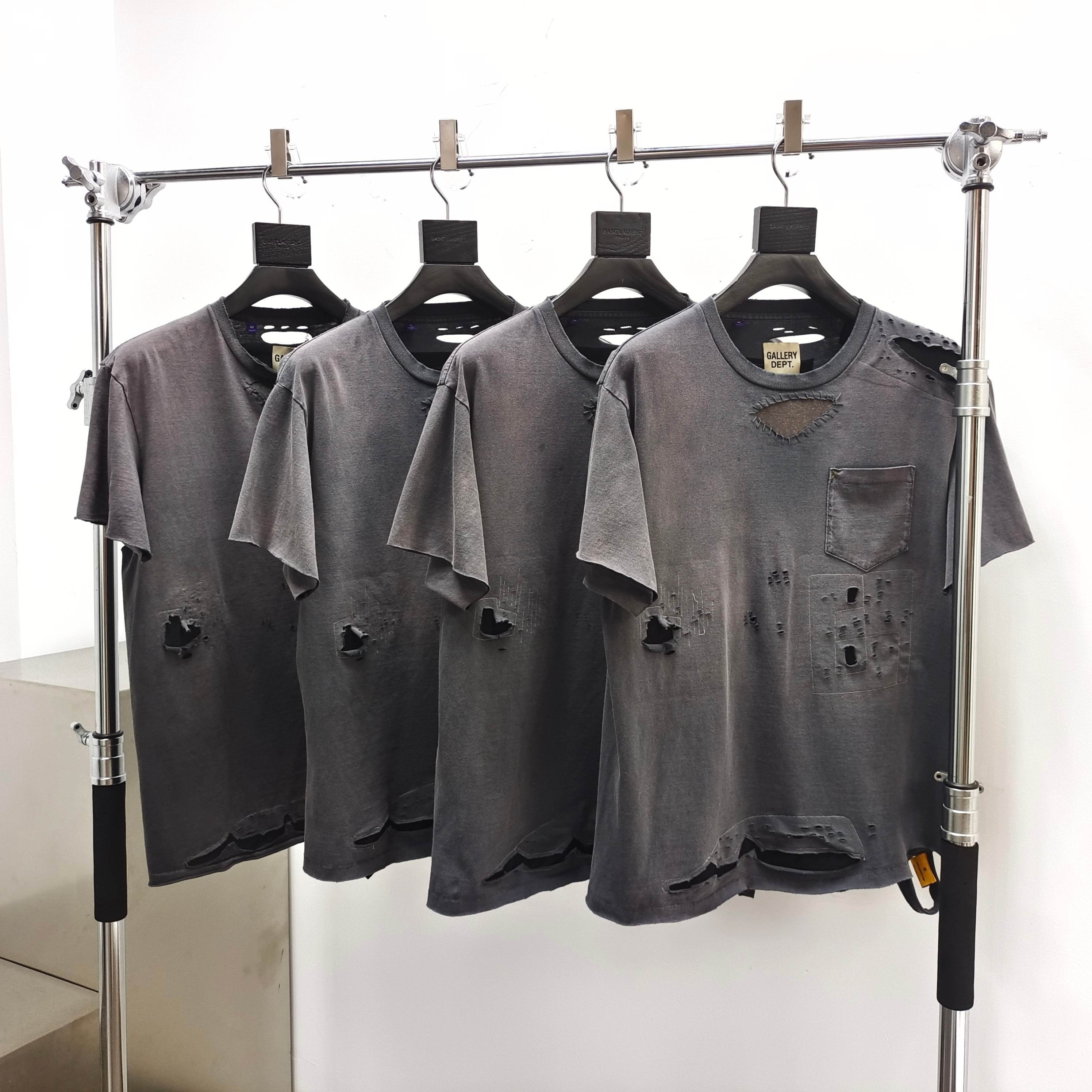 GD Rag Appliqued Tee / Distressed Patch Pocket Tee Washed Black #B4488