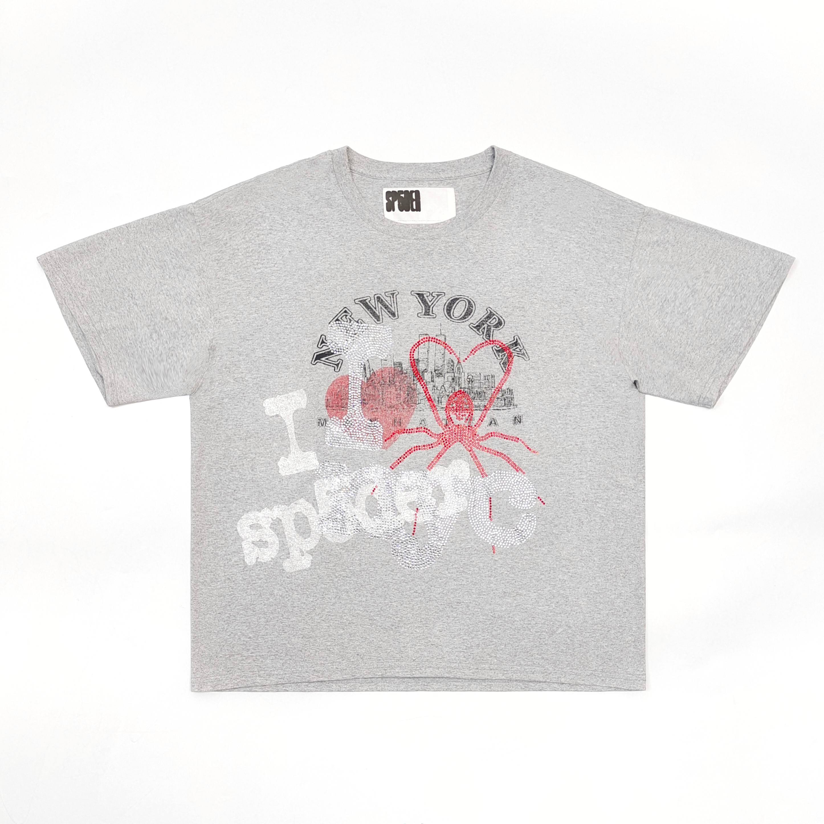 Sp5der I Love New York Rhinestone Tee Heather Grey #B4521-SP