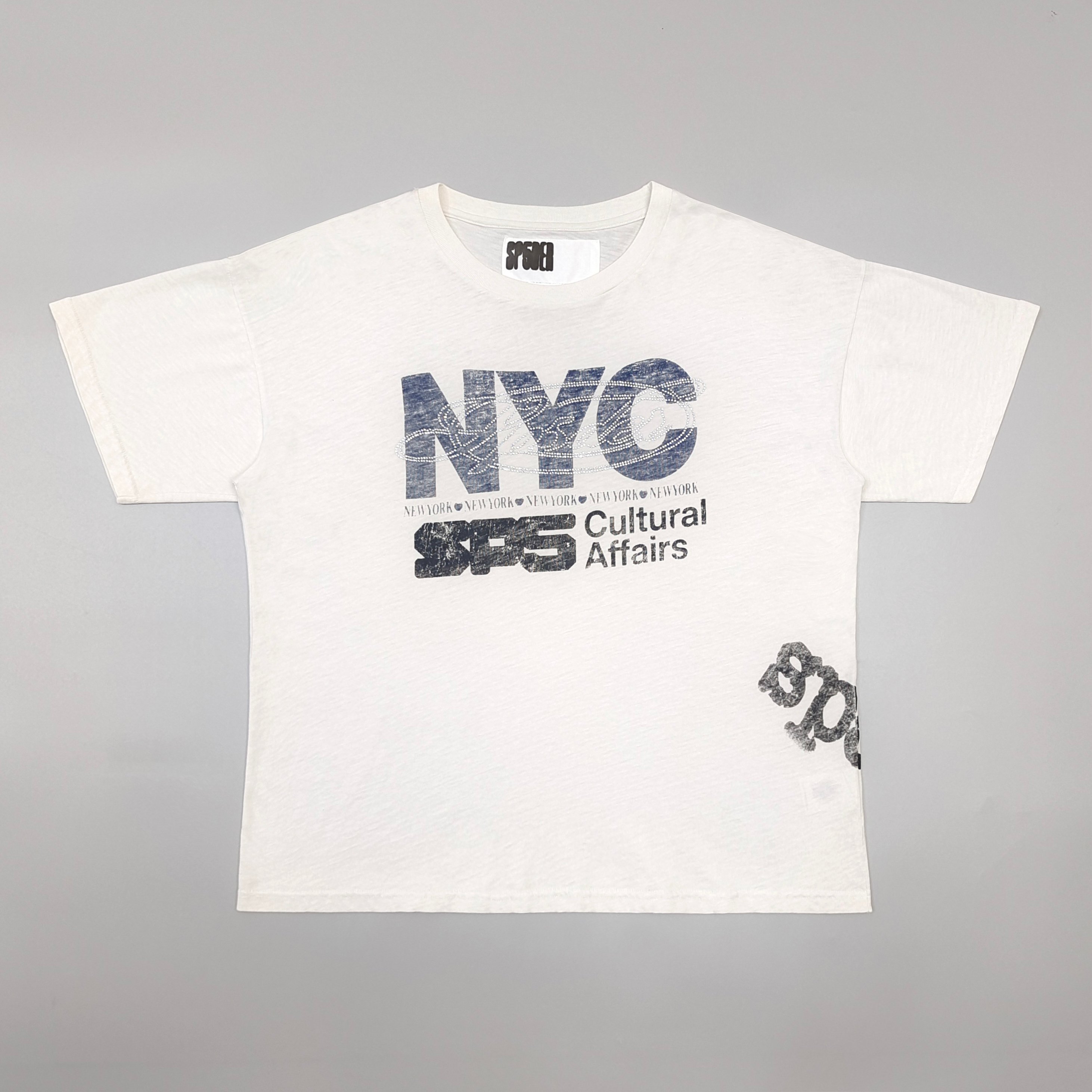 Sp5der NYC Cultural Affairs Rhinestone Tee Cream #B4527-SP