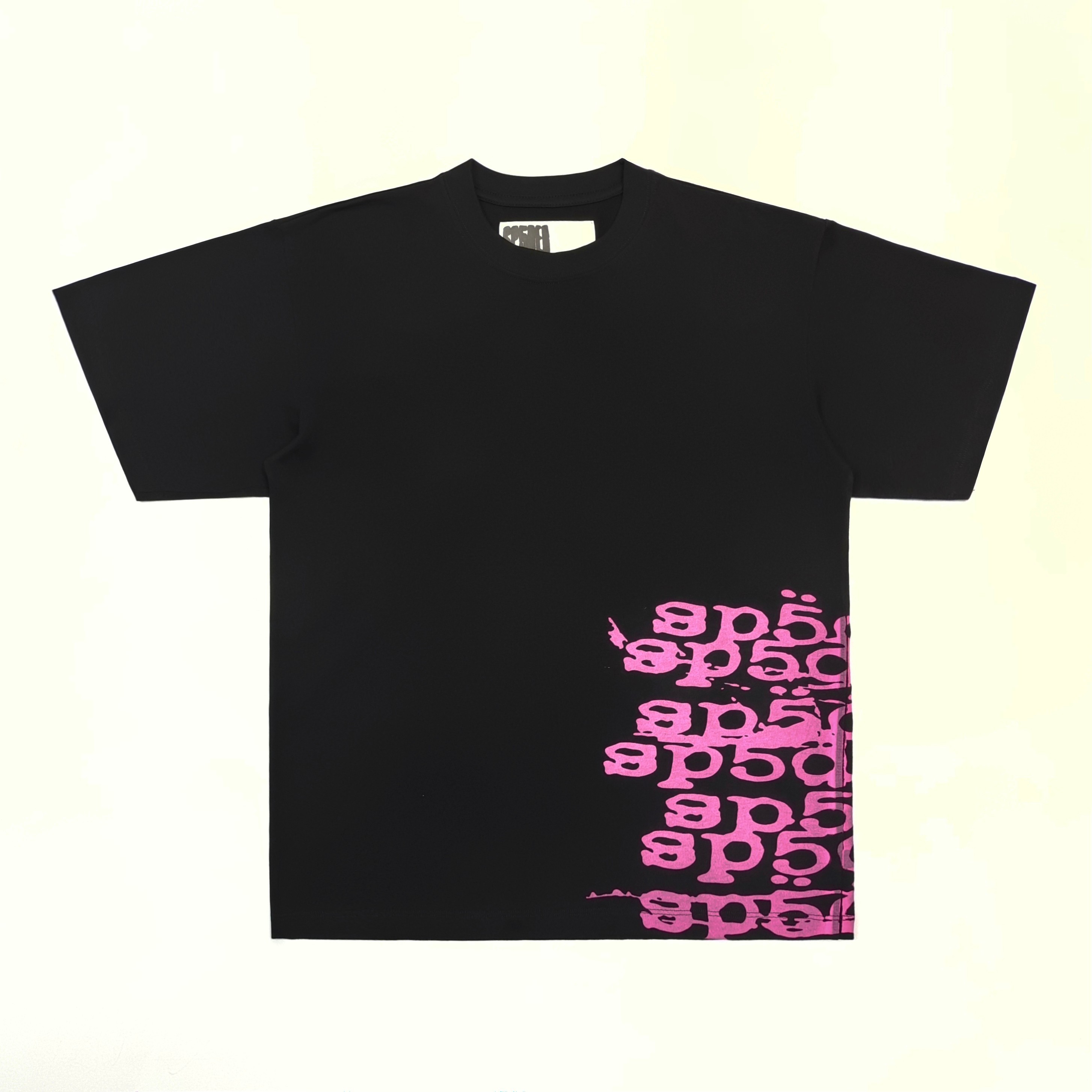 Sp5der Stacked Logo Tee Black / Pink #B4539-SP