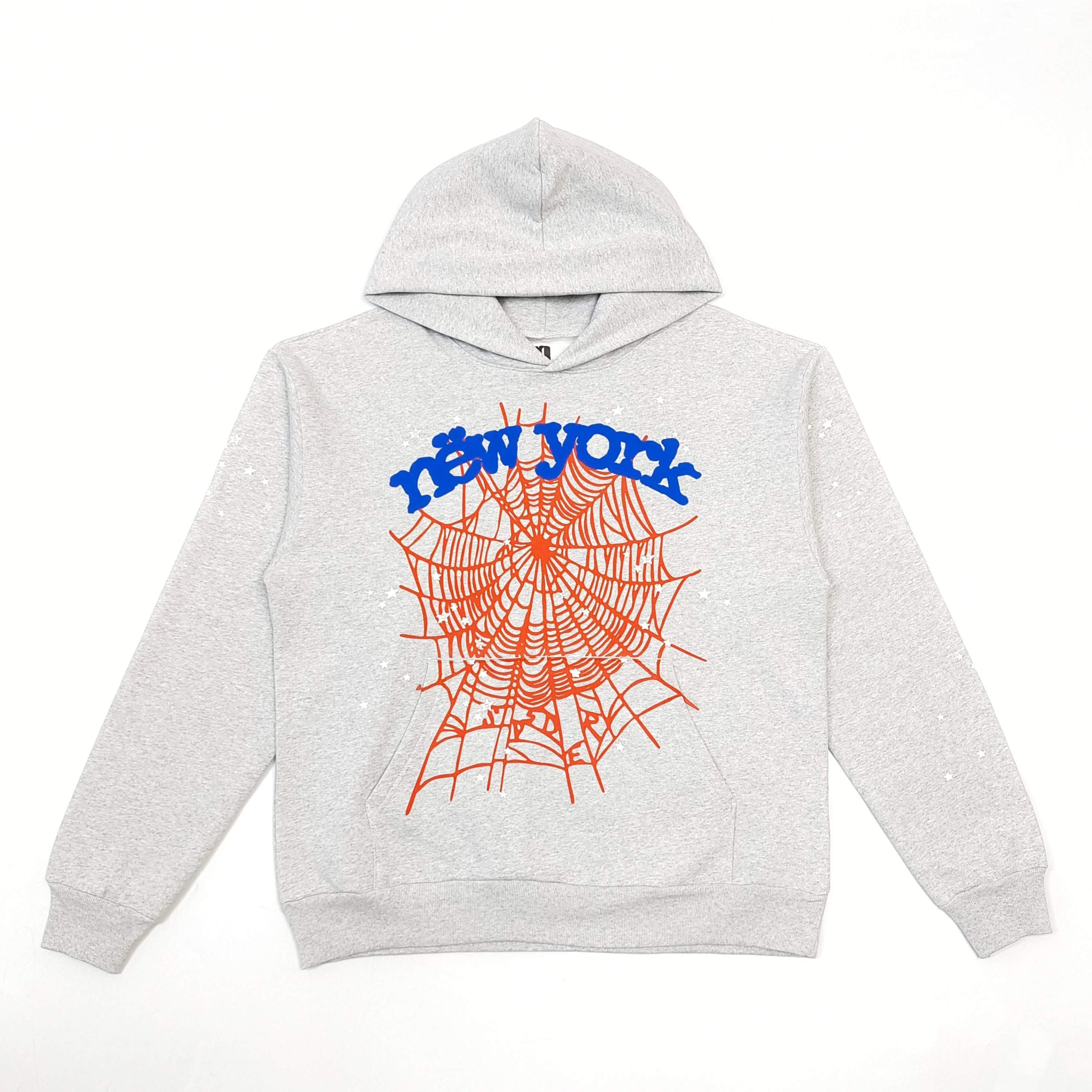 Sp5der OG Web V2 Home Hoodie Heather Grey / Blue-Orange #B4589