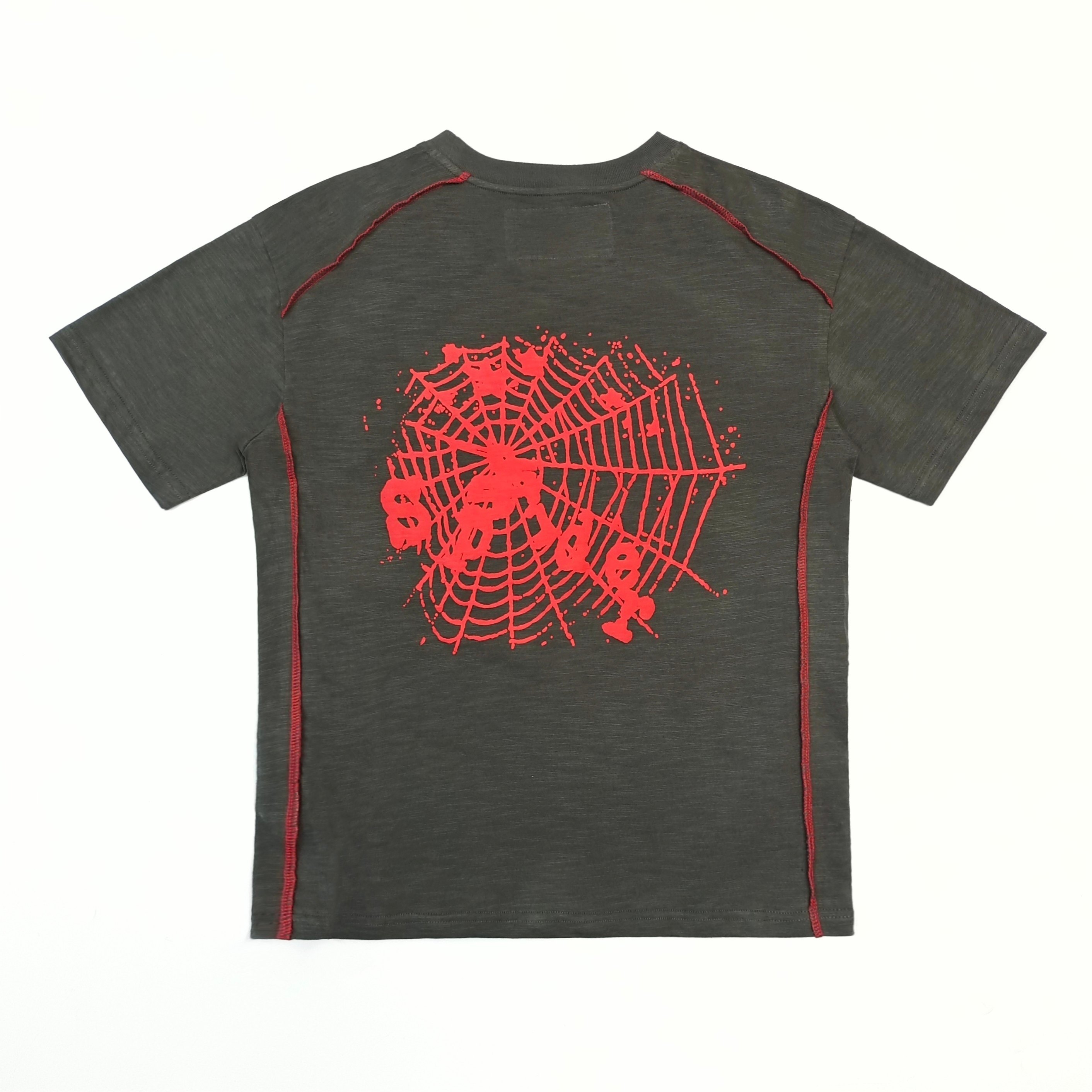 Sp5der Web Graphic Contrast Stitch Tee Washed Brown / Red #B4577-SP