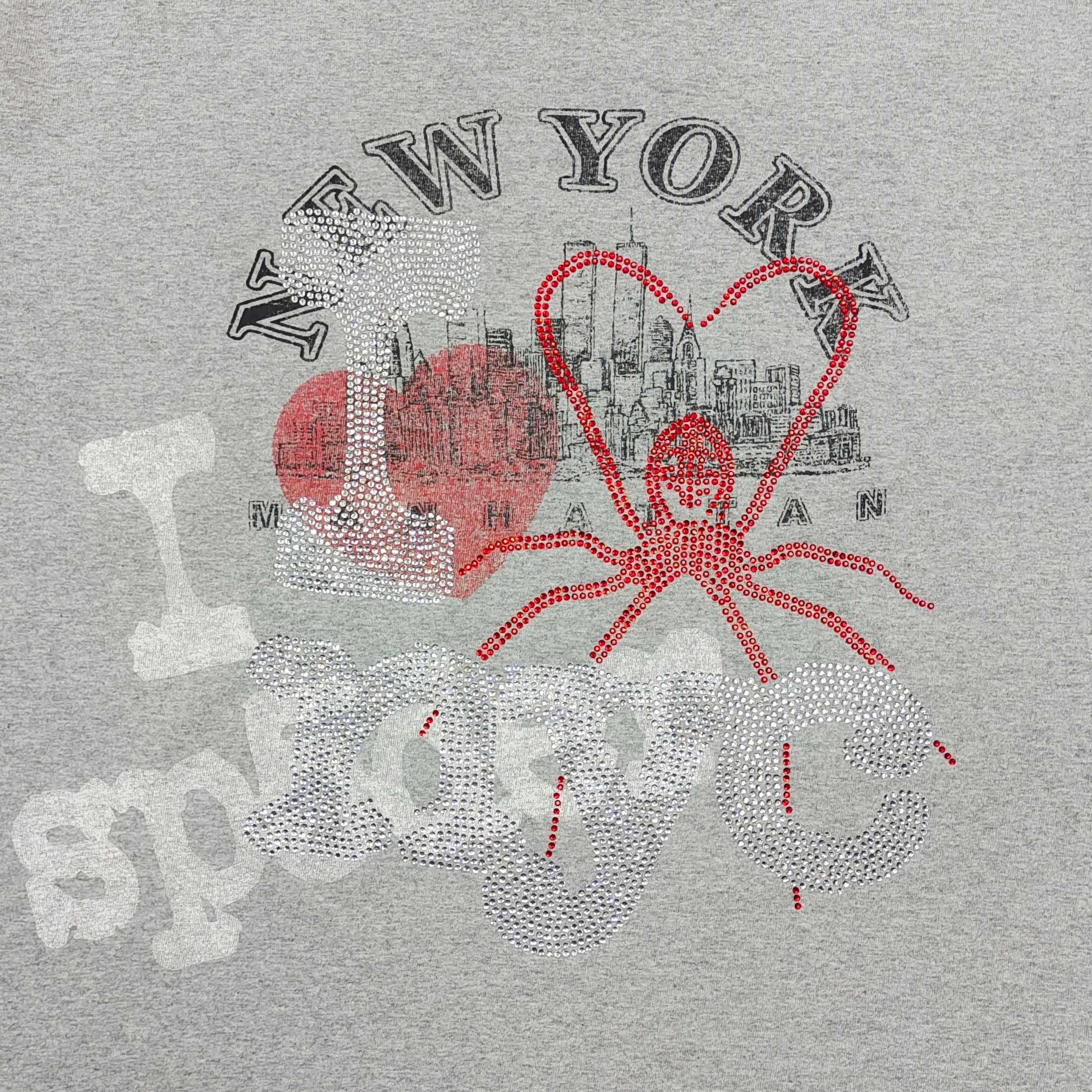 Sp5der I Love New York Rhinestone Tee Heather Grey #B4521-SP