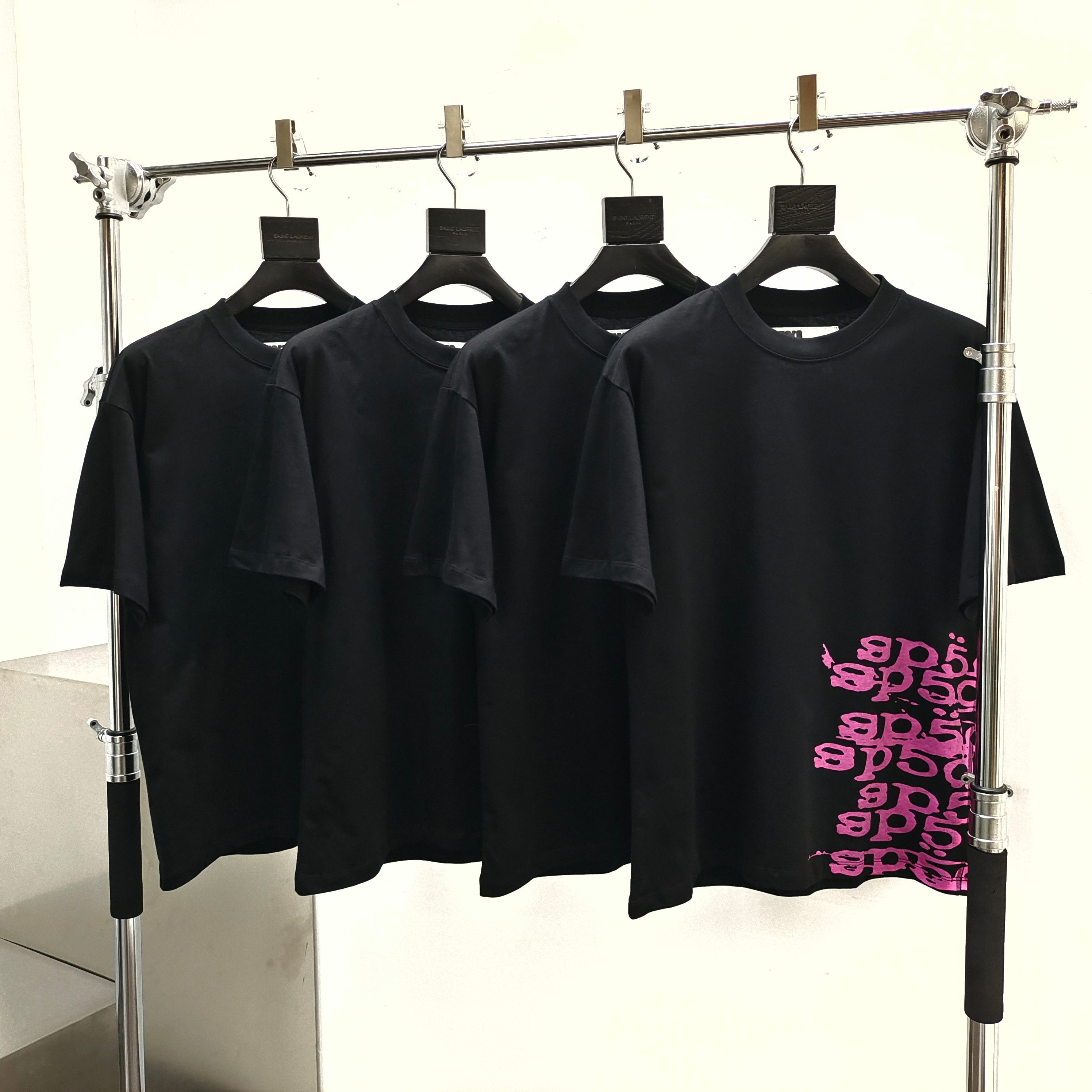 Sp5der Stacked Logo Tee Black / Pink #B4539-SP