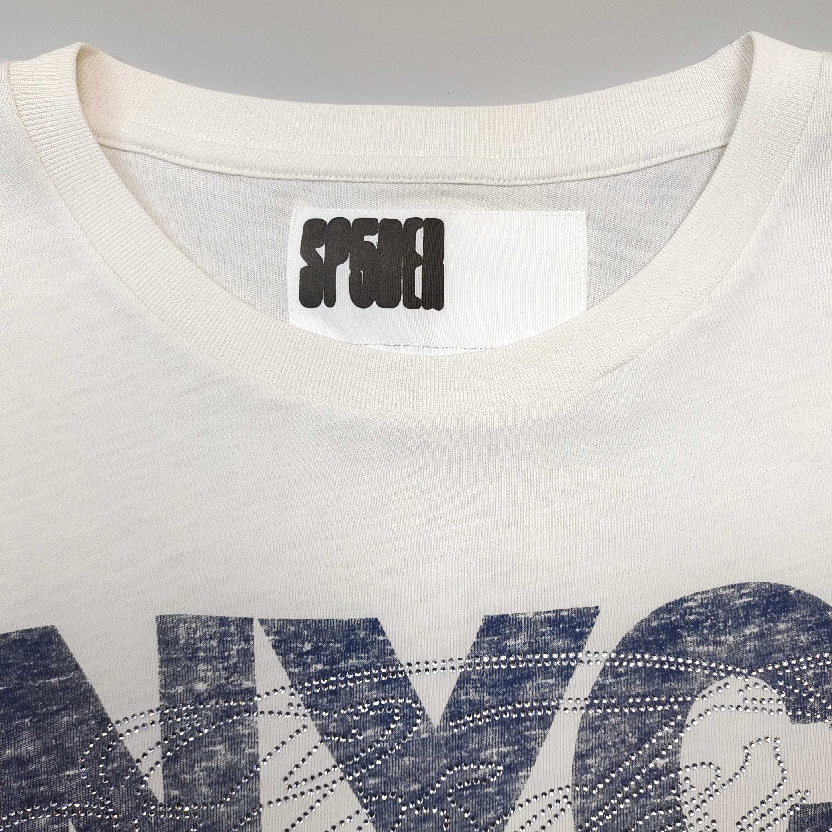 Sp5der NYC Cultural Affairs Rhinestone Tee Cream #B4527-SP