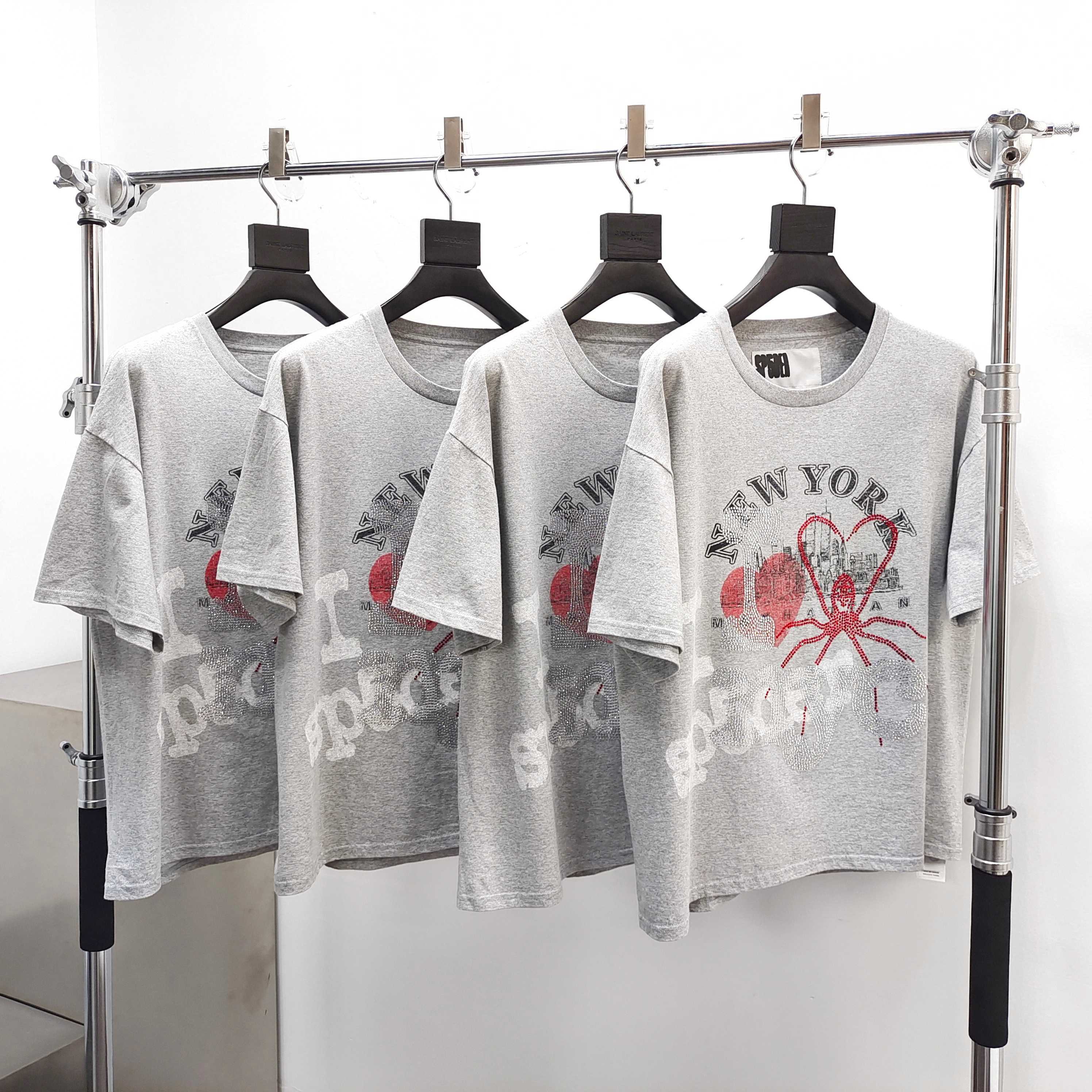 Sp5der I Love New York Rhinestone Tee Heather Grey #B4521-SP