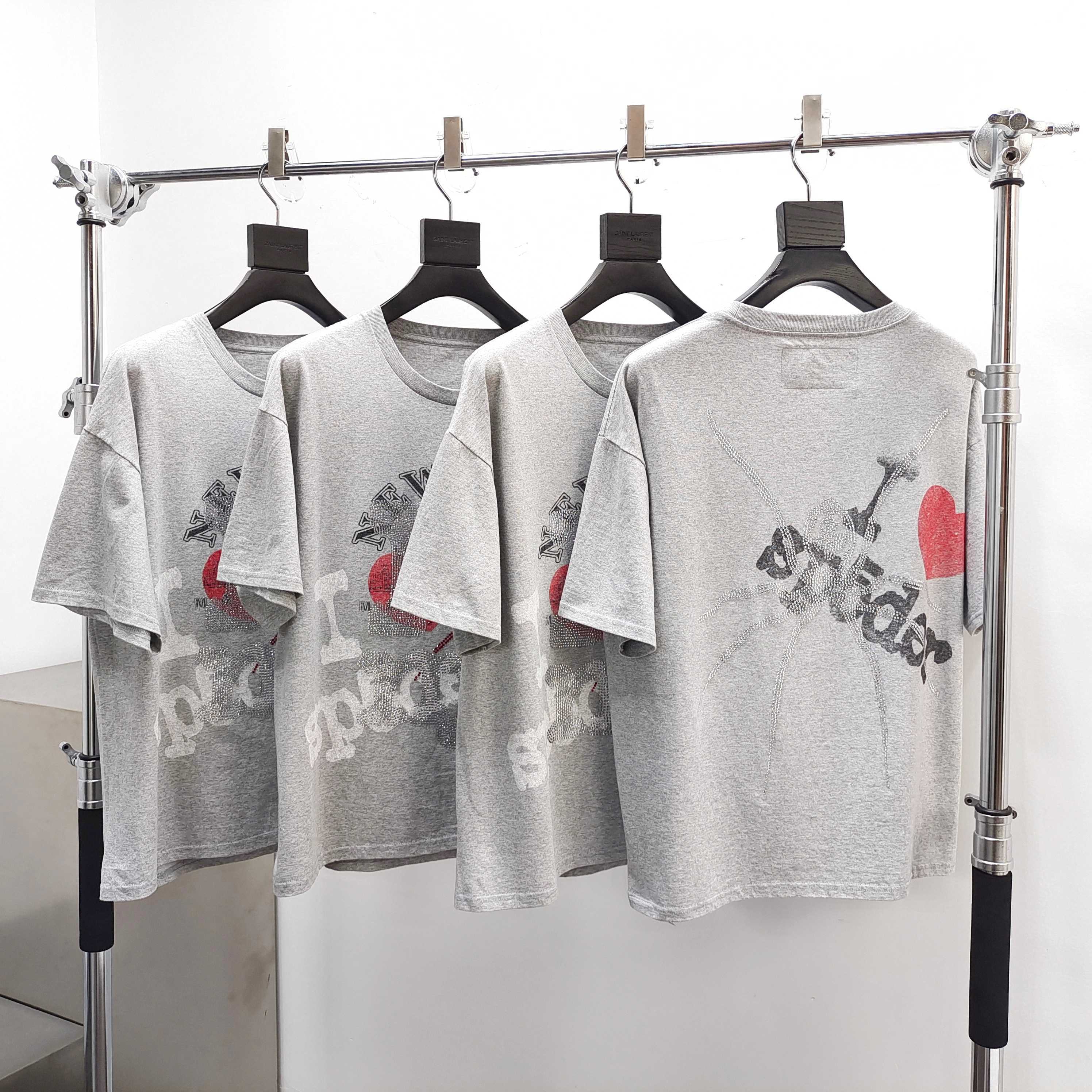 Sp5der I Love New York Rhinestone Tee Heather Grey #B4521-SP