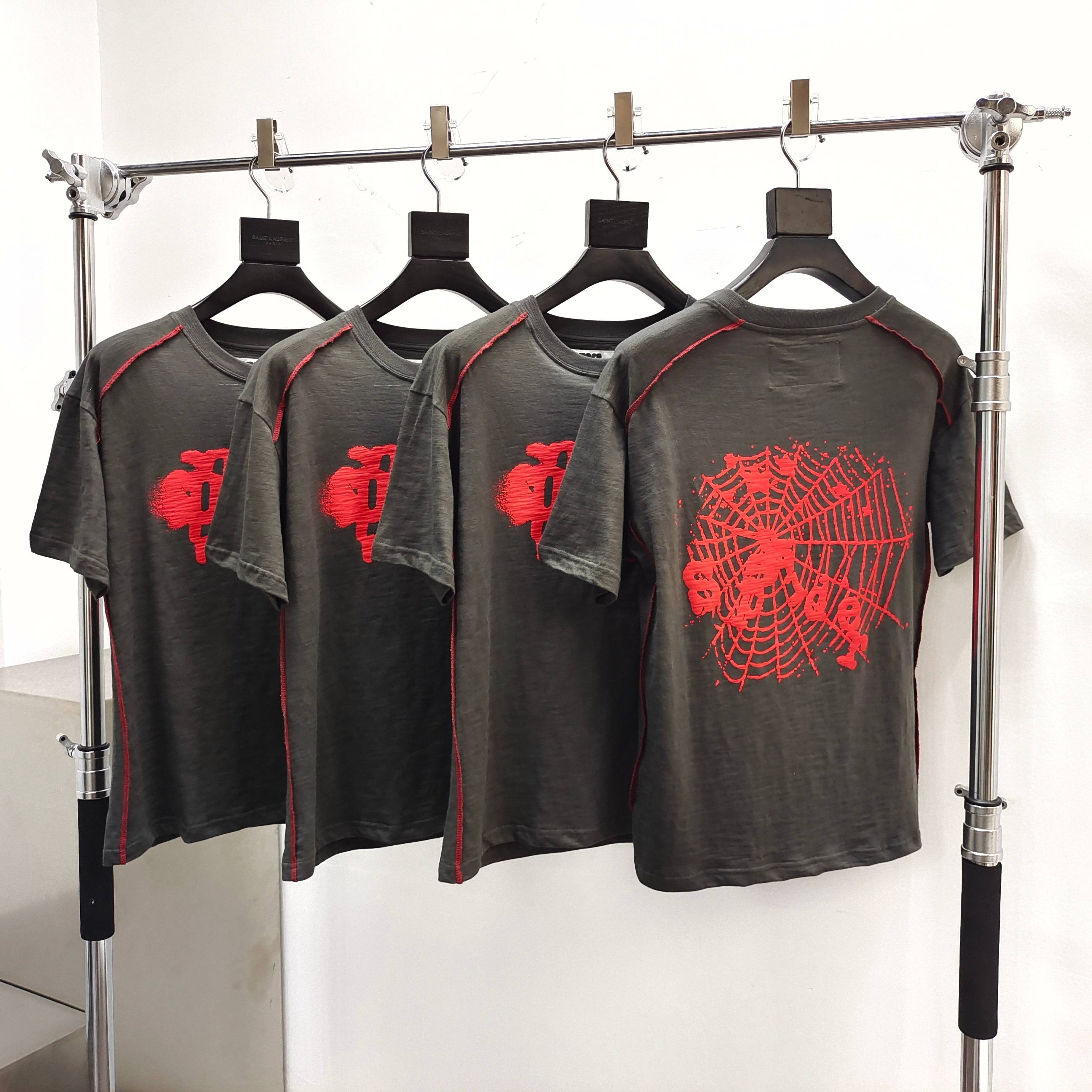 Sp5der Web Graphic Contrast Stitch Tee Washed Brown / Red #B4577-SP