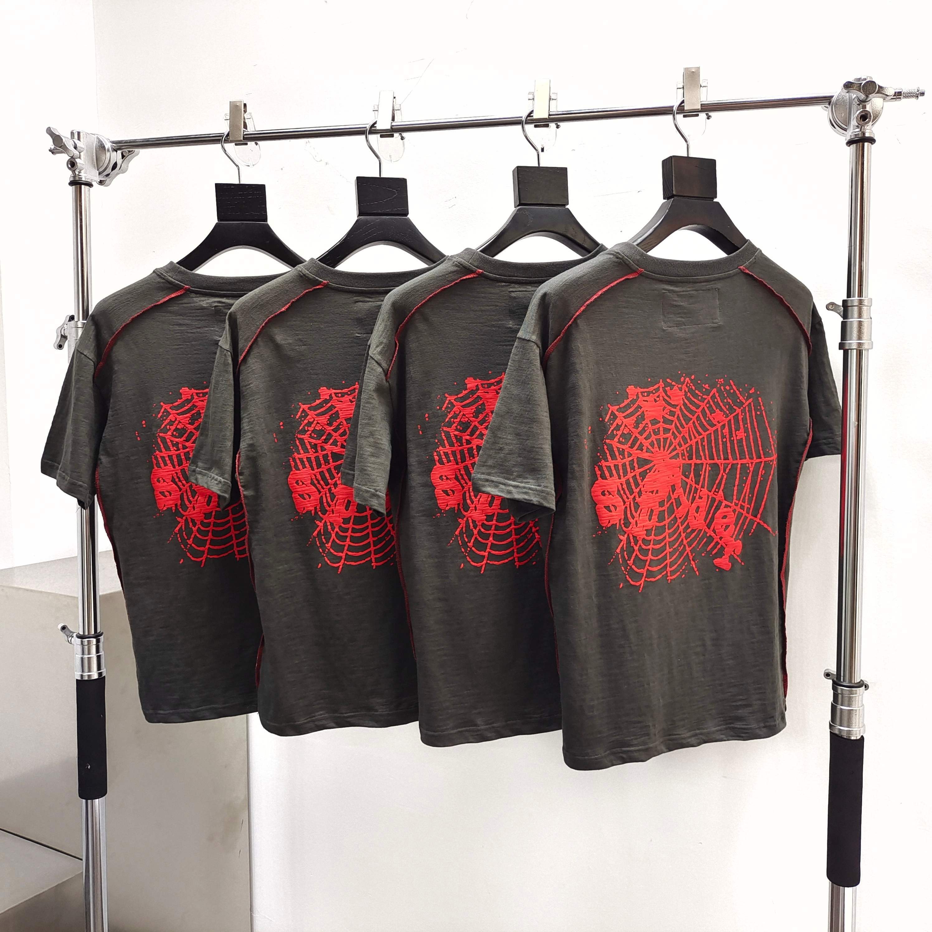 Sp5der Web Graphic Contrast Stitch Tee Washed Brown / Red #B4577-SP