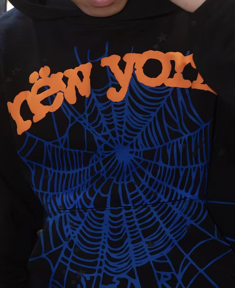 Sp5der OG Web V2 Alternate Hoodie Black / Orange-Blue #B4585