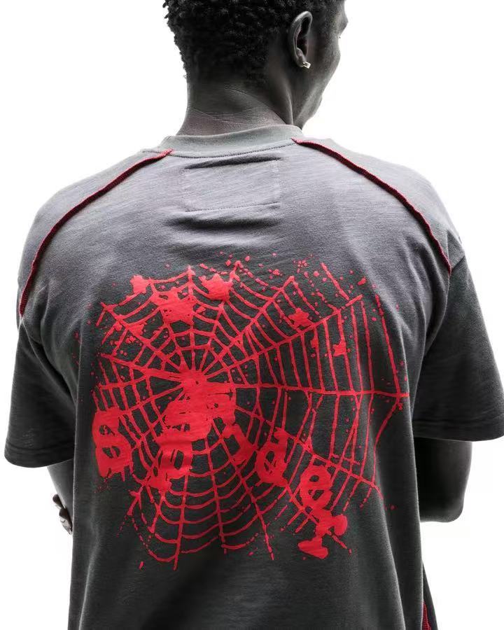 Sp5der Web Graphic Contrast Stitch Tee Washed Brown / Red #B4577-SP