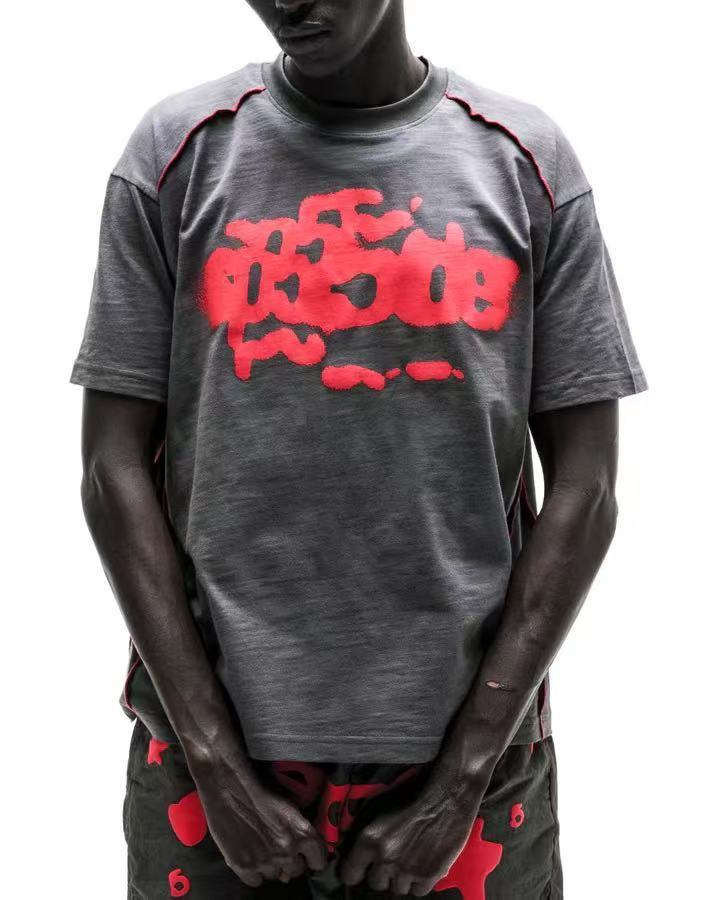 Sp5der Web Graphic Contrast Stitch Tee Washed Brown / Red #B4577-SP