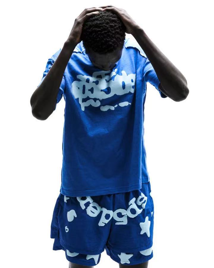Sp5der Web Graphic Contrast Stitch Tee Royal Blue / White #B4578-SP