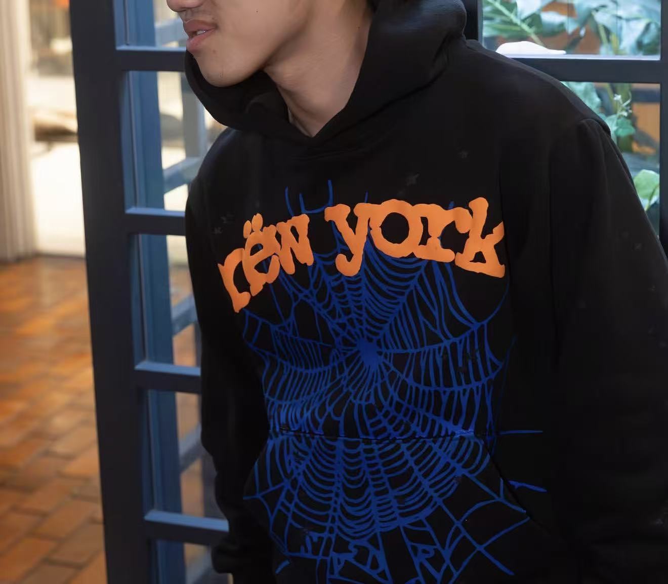 Sp5der OG Web V2 Alternate Hoodie Black / Orange-Blue #B4585