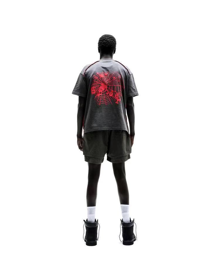 Sp5der Web Graphic Contrast Stitch Tee Washed Brown / Red #B4577-SP