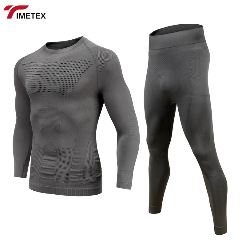 Mens Base Layer Seamless Outdoor Marathon Cycling Climbing Ski Sports Fitness Function Compression Long Sleeve and Leggings Sets