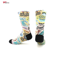 Cycling Men's Custom 100% Cotton Athletic Outdoor Soccer  Colorful 3D Printed Crew Sport Stockings With Logo