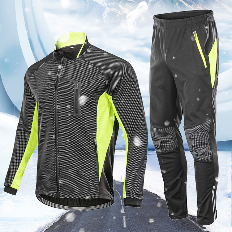 Custom Men Winter Cycling Jackets Set Fleece Thermal Windproof Waterproof Warm Bicycle Jerseys MTB Pants Bike Cycling Suit