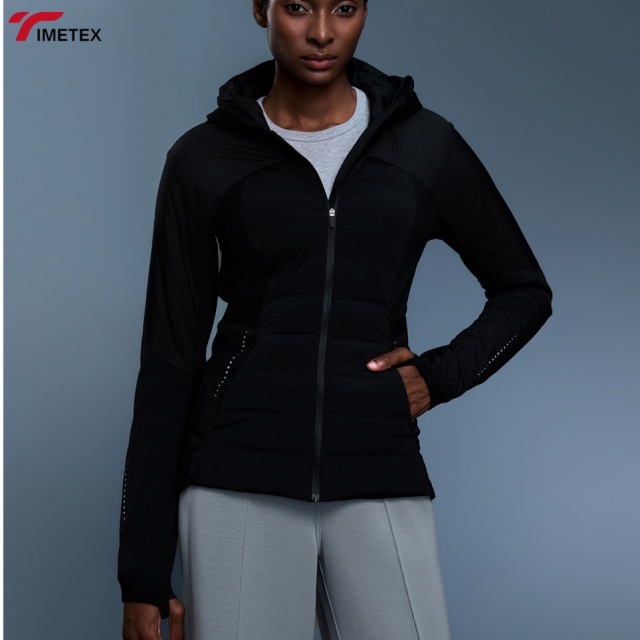 TIMETEX Roregal Autumn Hooded Down Jacket Women'S White Duck Down Splicing Breathable Lightweight Warm Windproof Fitness