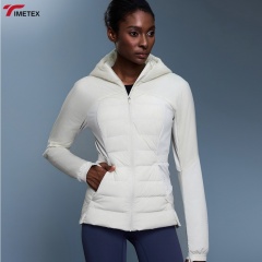 TIMETEX Roregal Autumn Hooded Down Jacket Women'S White Duck Down Splicing Breathable Lightweight Warm Windproof Fitness