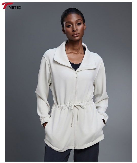 Autumn Women's Knitted Breathable Eco-Friendly Sports Jacket Casual Commuting Windbreaker Stand Zipper Long Athleisure XL