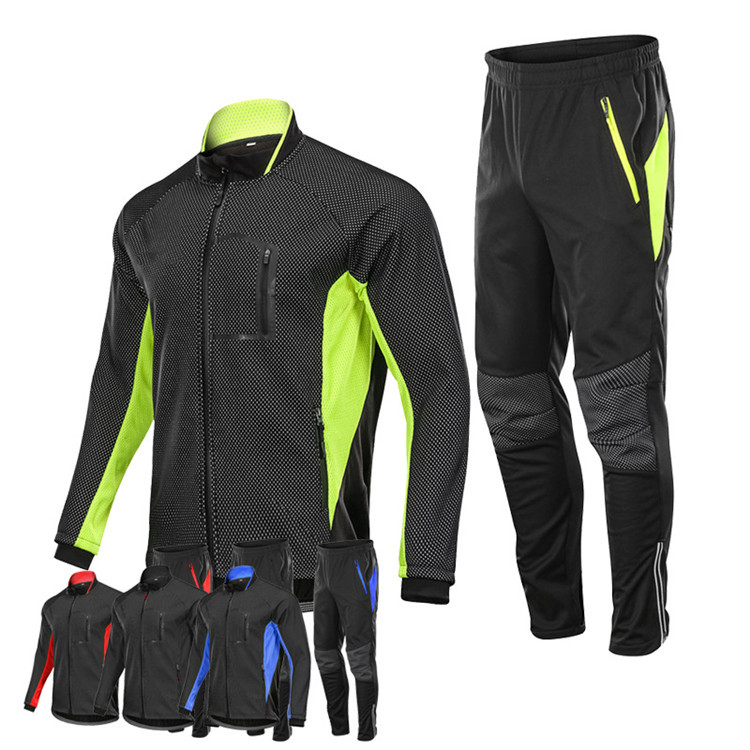 Custom Men Winter Cycling Jackets Set Fleece Thermal Windproof Waterproof Warm Bicycle Jerseys MTB Pants Bike Cycling Suit