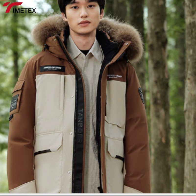 TIMETEX Hot Selling Custom  Windbreaker Jacket High Street Style Canvas Hood Rain Coat Fur Zipper Washed Technique for Winter