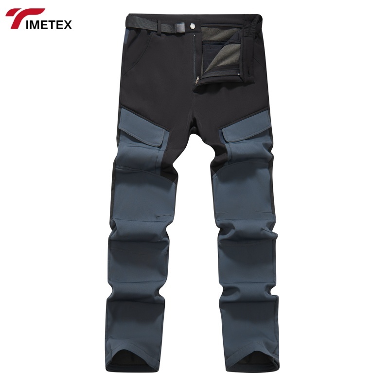 TIMETEX Unisex Plus Size Winter Loose Print Woven Softshell Stretch Polyester Trousers Warm Hiking Breathability Zipper Fly