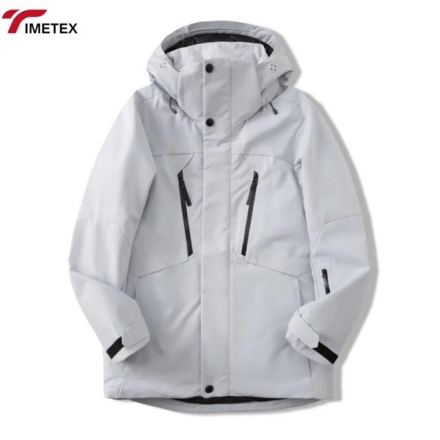 Unisex Winter Warm Hard Shell Jacket Wool/Polyester 10000mm Waterproof Windproof Anti-UV Stand Zipper Hooded White Duck Lining