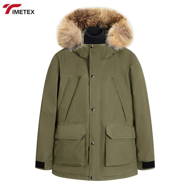 90-Piece Thick White Duck Fur Collar Hood Custom-Made Windproof Winter Workman's Jacket for Men Warm Down Coat for Protection